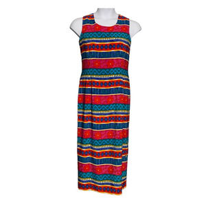 Vintage Miss Dorby Sleeveless Pencil Dress Size 12/14 Midi Multicolor 90s Glam